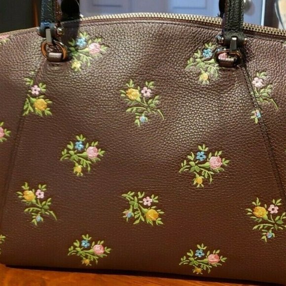 ❤️HTF RARE❤️ COACH CROSS STITCH FLORAL LEATHER PRAIRIE SATCHEL Oxblood - Picture 7 of 13